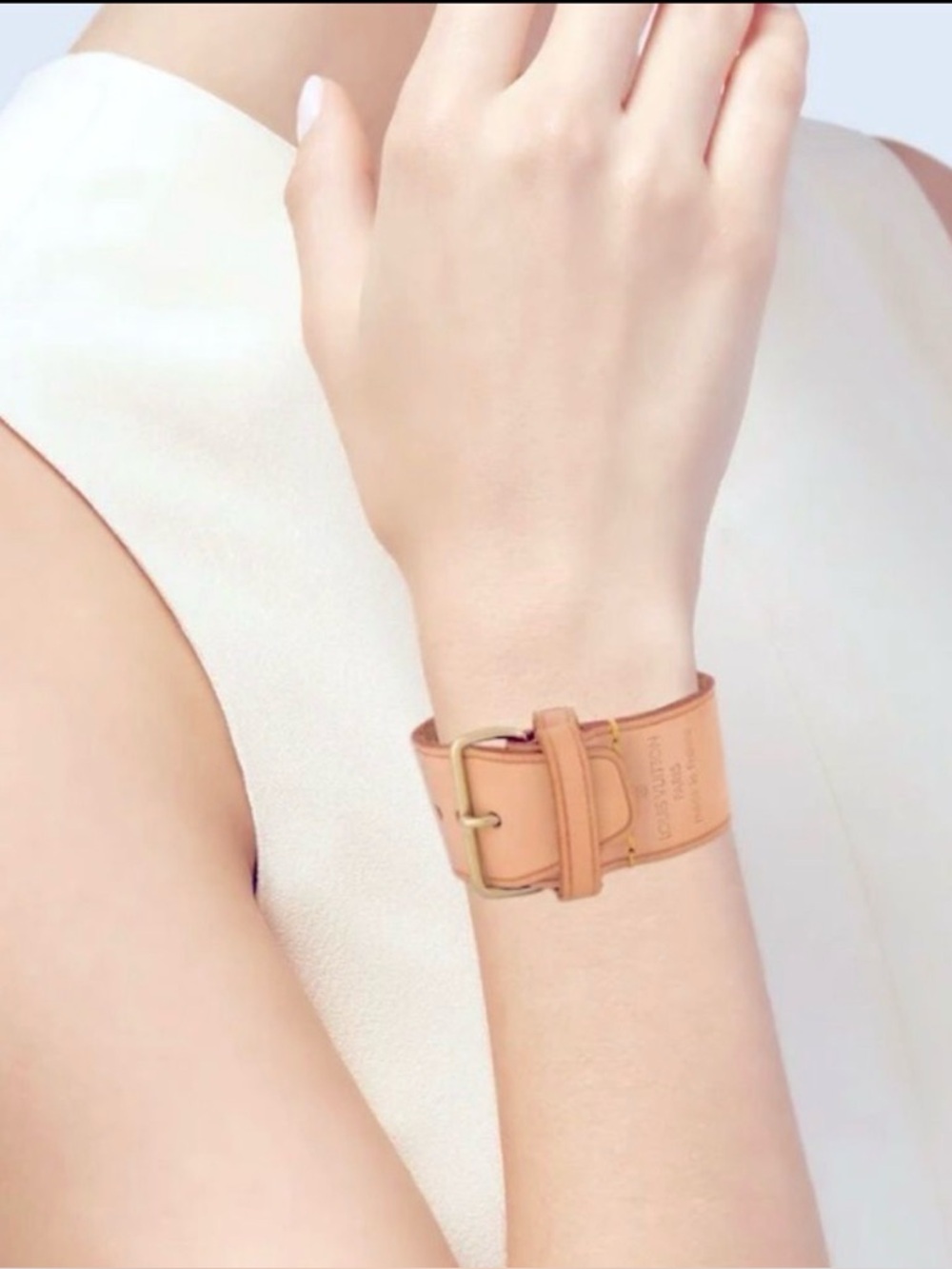 Louis Vuitton Natural Vachetta Leather Wide Cuff Bracelet Gold Buckle | France